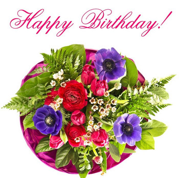 Colorful flowers bouquet happy birthday card concept stock
