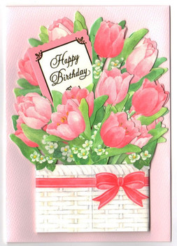 Happy birthday flower bouquet tulip pop up greeting card