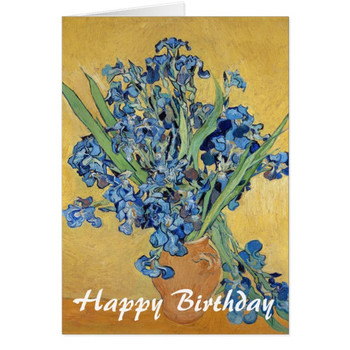Van gogh irises vase blue flowers art birthday card