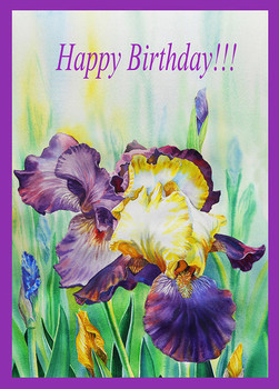 Happy birthday iris flowers painting by irina sztukowski