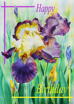 Happy birthday iris flower painting by irina sztukowski