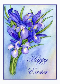 Happy easter iris flowers art watercolor painting
