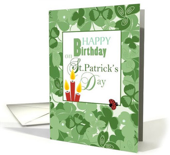 Shamrocks and candles happy birthday st patricks day card...