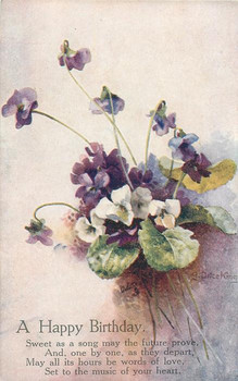 A happy birthday white flowers amp violets tuckdb postcards