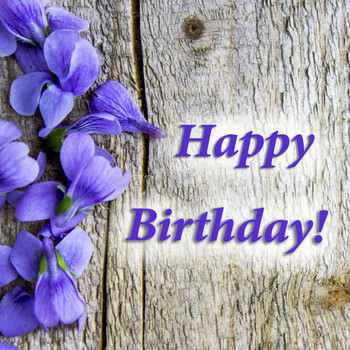 Card happy birthday light wooden background violet flower...