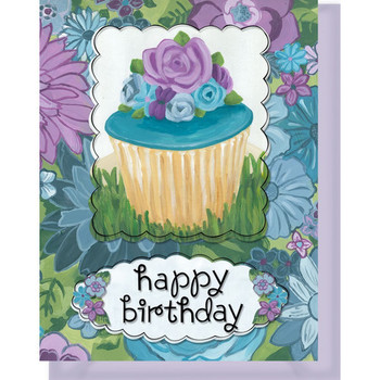 Happy birthday card blank inside purple amp blue flowers