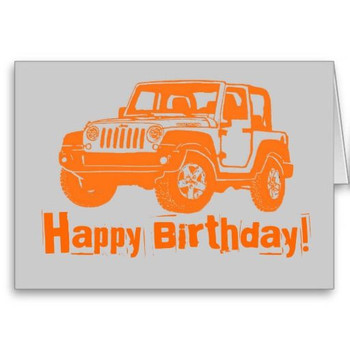 Happy birthday orange jeep wrangler greeting card jeep