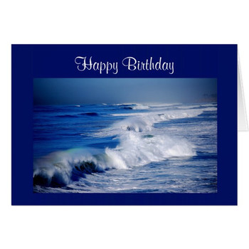 Happy birthday rainbows over ocean waves card