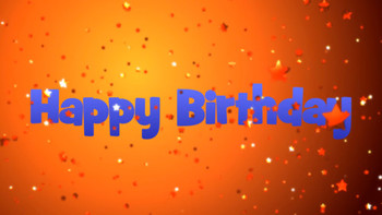 Happy birthday message with orange falling stars on an or...
