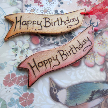 Happy birthday wooden gift tags hand painted and wood burnt