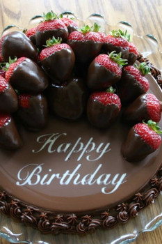 Happy birthday chocolate cake with strawberries