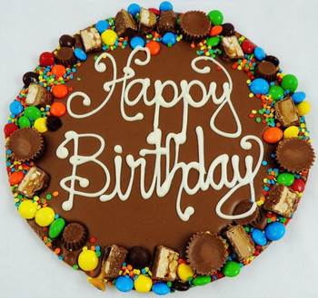 Happy birthday chocolate pizza choice of candy or nut bor...