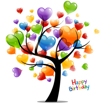 Colored heart tree happy birthday card vector vector birt...