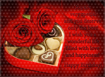 Happy birthday card with roses hearts and chocolatesub ga...