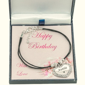 Happy birthday bracelet black cord for auntie sister etc