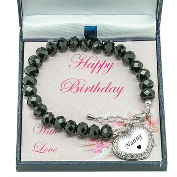 Happy birthday bracelet black rondelles for nanny mum etc