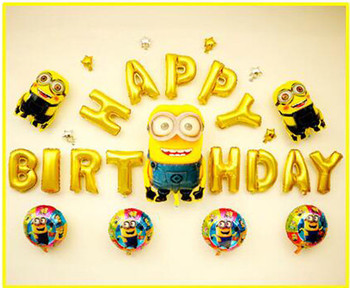 Pcslot minions balloon happy birthday gold letter foil my...