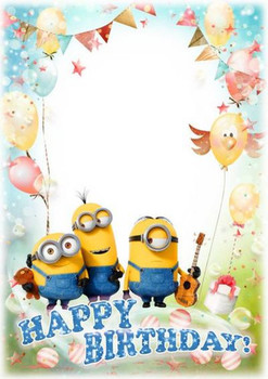 Children greeting photoshop frame psd format with minions...