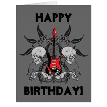 Grunge guitar and skull happy birthday message card