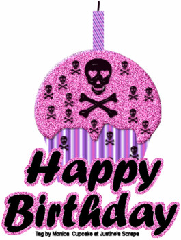 Happy birthday glitter graphics pink skull cupcake happy