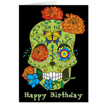 Happy birthday tattoo sugar skull rose in mouth card au