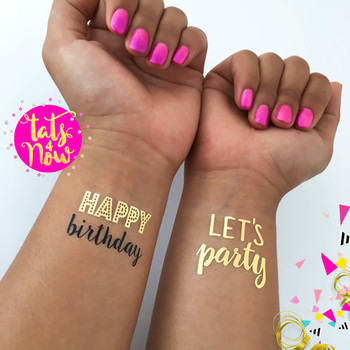Happy birthday party favor gold tattoo lets party temporary