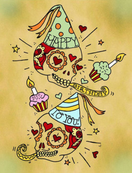 Sugar skull happy birthday card day of the dead mexican t...