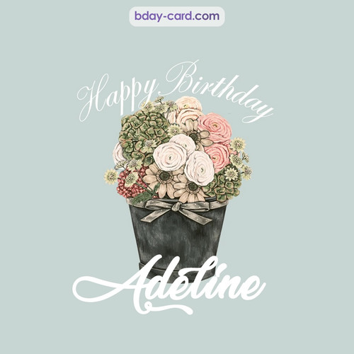 Birthday pics for Adeline with Bucket of flowers