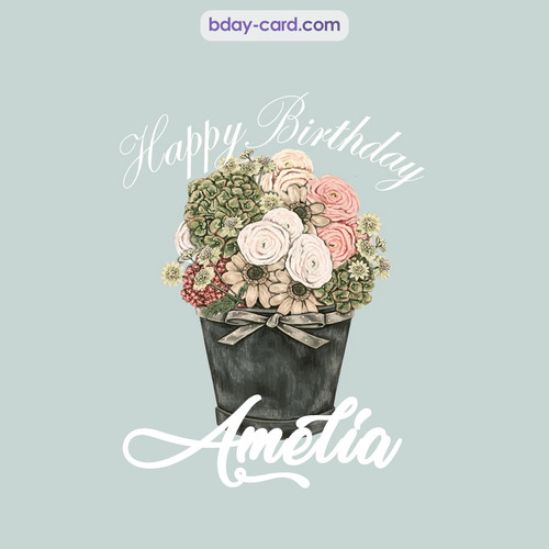 Birthday pics for Amelia with Bucket of flowers