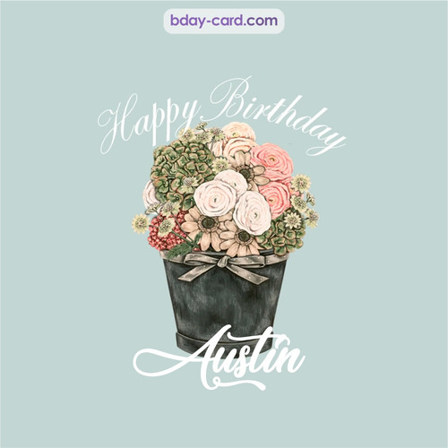 Birthday pics for Austin with Bucket of flowers