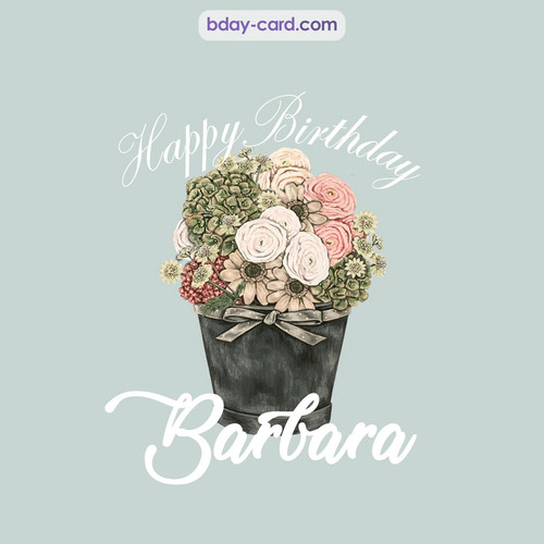 Birthday pics for Barbara with Bucket of flowers