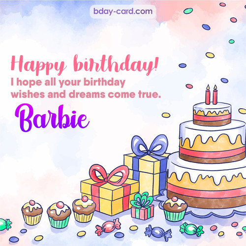 Greeting photos for Barbie with cake