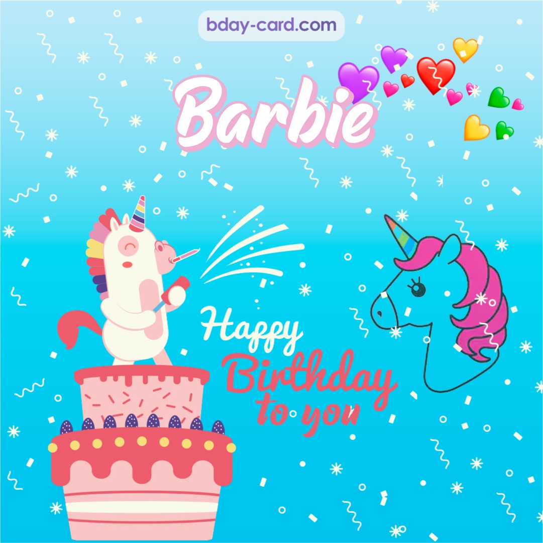 Happy Birthday pics for Barbie with Unicorn