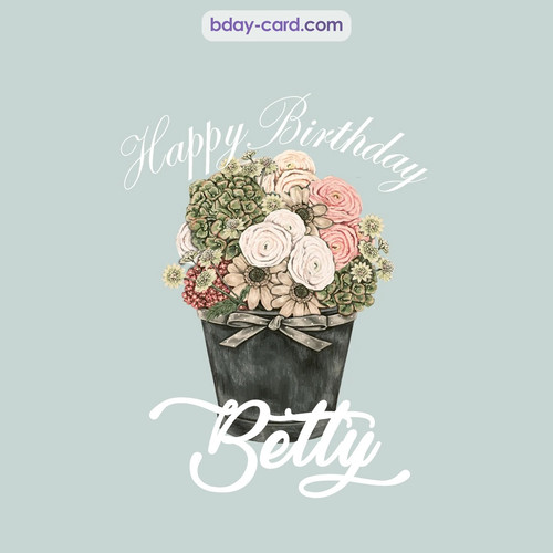 Birthday pics for Betty with Bucket of flowers