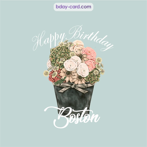 Birthday pics for Boston with Bucket of flowers