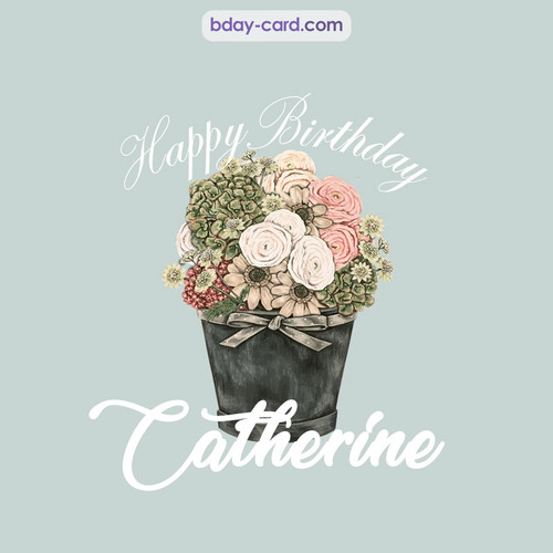 Birthday pics for Catherine with Bucket of flowers