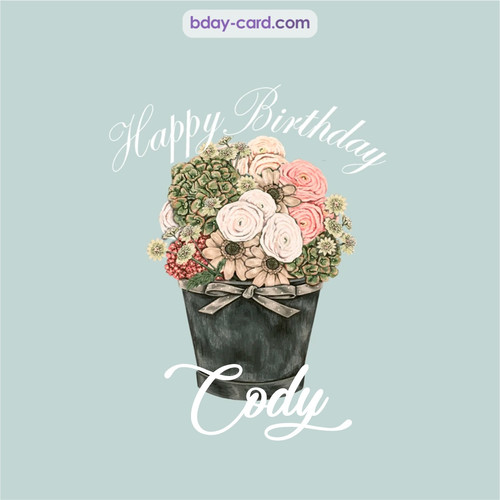 Birthday pics for Cody with Bucket of flowers