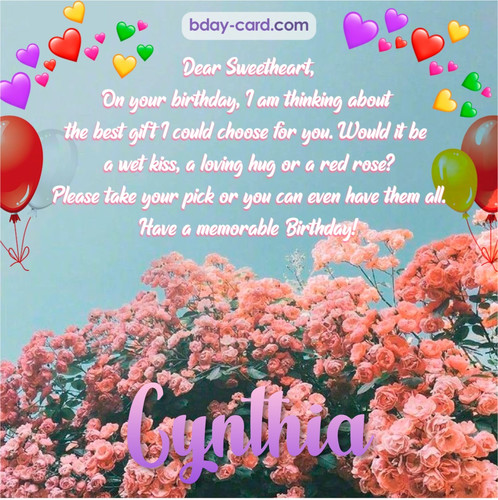 Birthday pic for Cynthia with roses