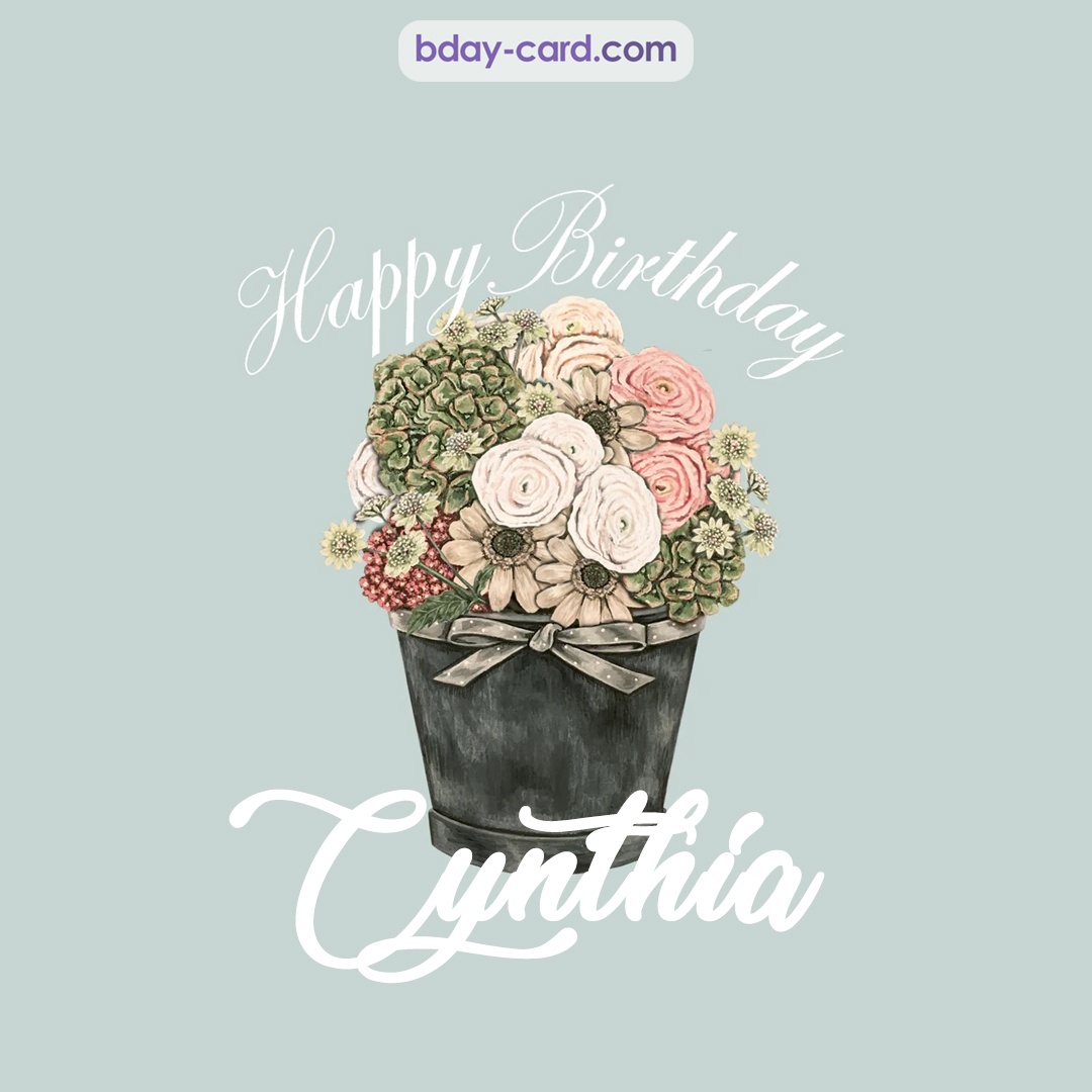 Birthday pics for Cynthia with Bucket of flowers