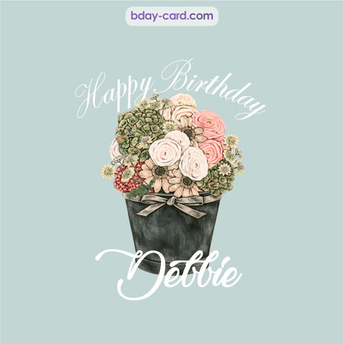 Birthday pics for Debbie with Bucket of flowers