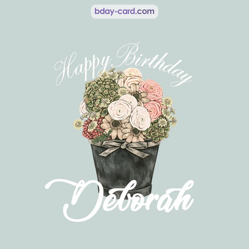 Birthday pics for Deborah with Bucket of flowers