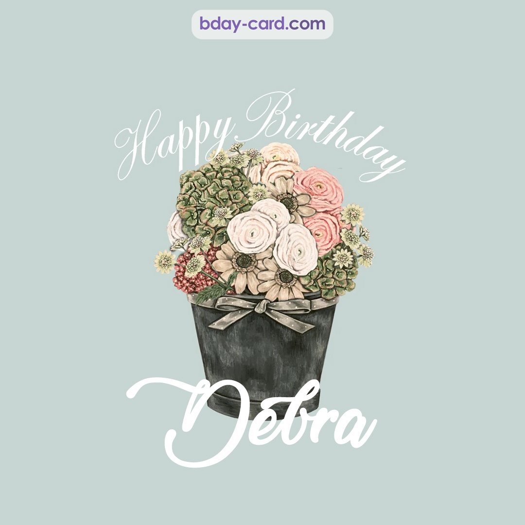 Birthday pics for Debra with Bucket of flowers