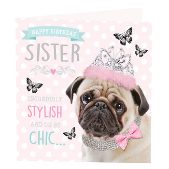 301168 Happy birthday sister pug greetings card