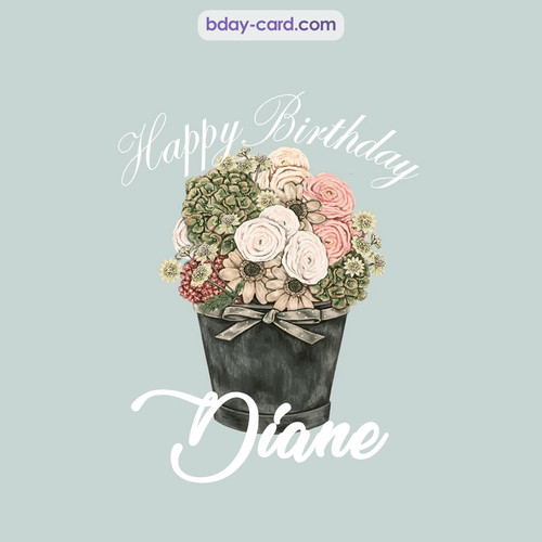 Birthday pics for Diane with Bucket of flowers