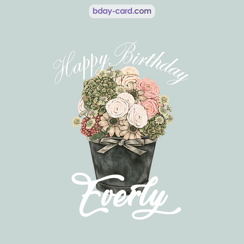 Birthday pics for Everly with Bucket of flowers