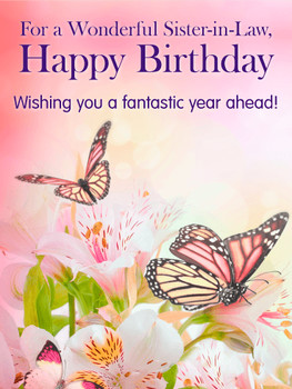 Butterflies amp flowers happy birthday card for sister in...