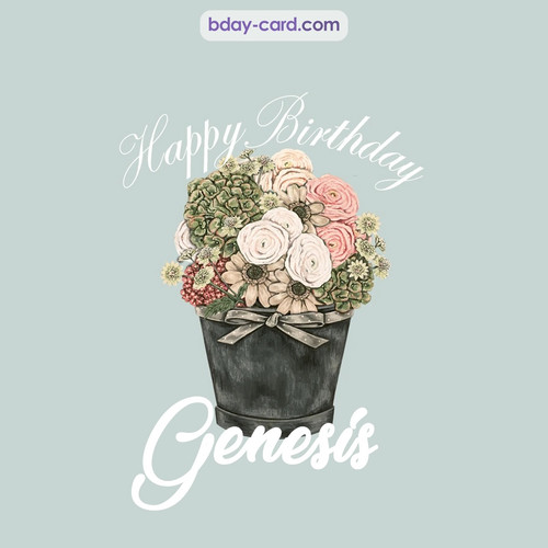 Birthday pics for Genesis with Bucket of flowers