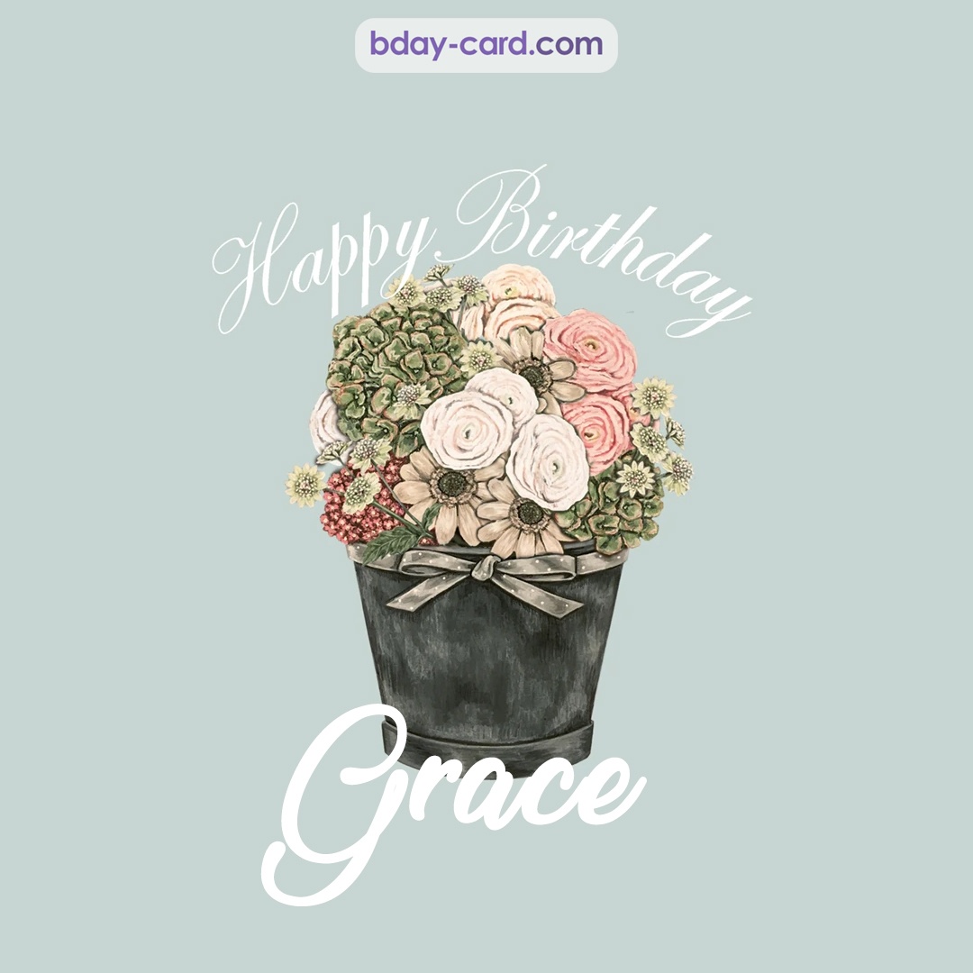Birthday pics for Grace with Bucket of flowers