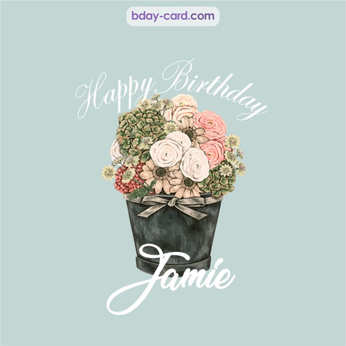 Birthday pics for Jamie with Bucket of flowers