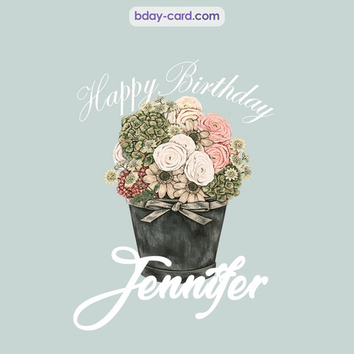 Birthday pics for Jennifer with Bucket of flowers